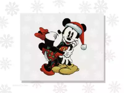 Minni Mouse is kissing Mickey Mouse