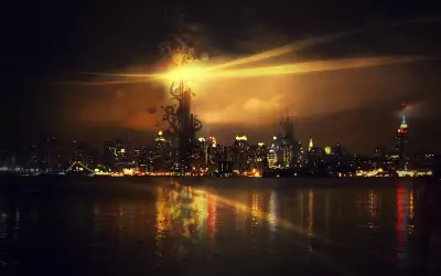 City by the sea at night