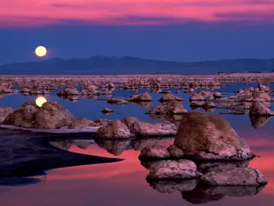 Moonrise At Mono Lake in California