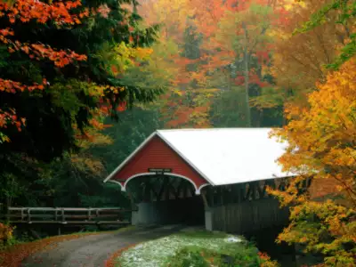 Flume Covered Bridge In Autumn Franconia Notch State Park New Hampshire