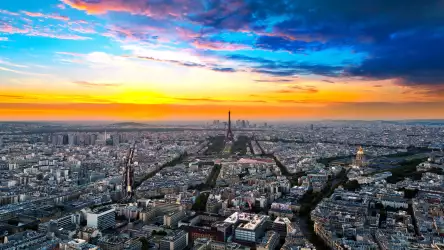Aerial View Of Paris At Sunset