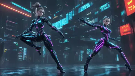 Futuristic Dancers in LED Lights Wallpaper - Dance Excellence Illuminated