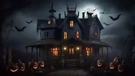 Halloween Haunted House at Night